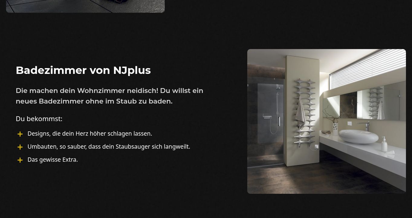 Badezimmer-Bereich der NJplus-Website mit Texten von Wortskerl