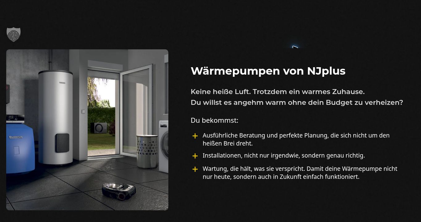 Wärmepumpen-Bereich der NJplus-Website mit Texten von Wortskerl